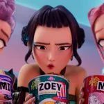 Ilustración promocional de Las guerreras K-pop, grupo de animación con estilo musical coreano en escenarios fantásticos