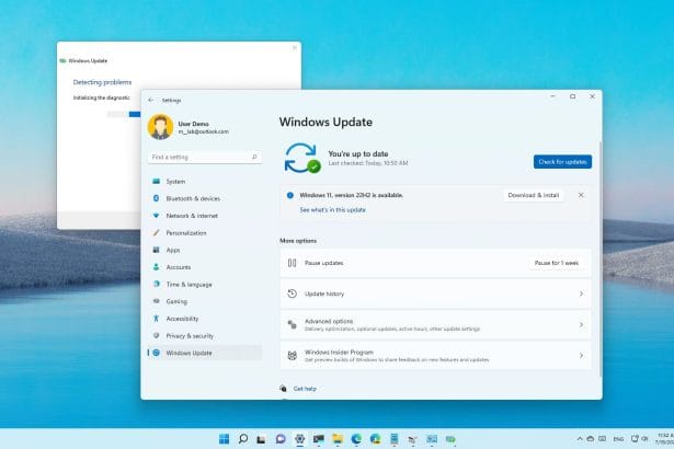 Pantalla de configuración de actualizaciones de Windows 11 mostrando el estado de instalación y opciones de configuración