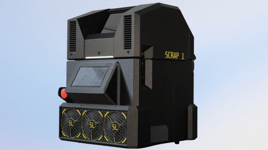 Impresora de impresión 3D metálica Scrap 1 sobre una mesa de trabajo