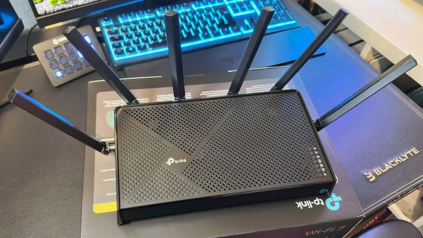 Router doméstico con signos de alerta de seguridad