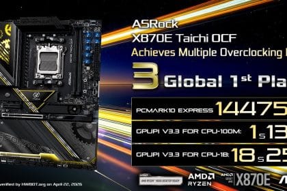 Placa base ASRock X870E Taichi OCF junto a un procesador AMD Ryzen 9 9950X3D2