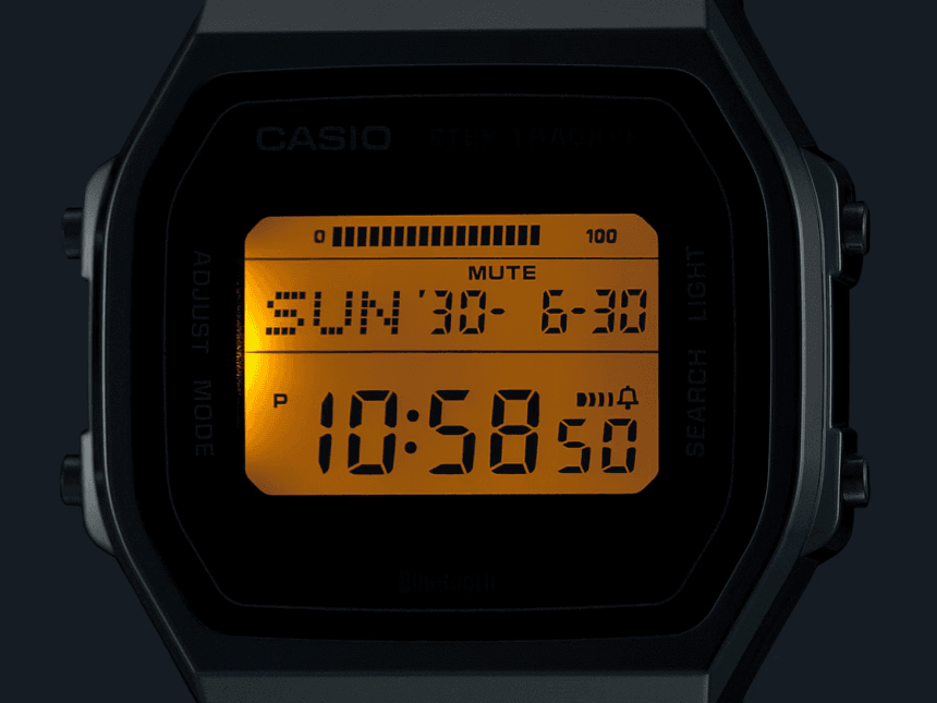 Casio F-B100W diseño clásico con pantalla LCD y botones laterales