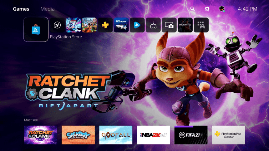 Pantalla de inicio de PS5 mostrando juegos digitales