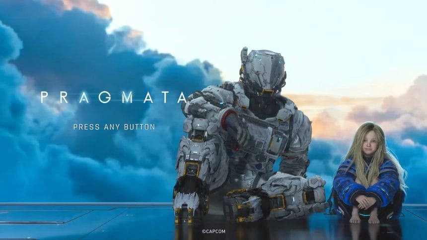 Captura de Pragmata mostrando el personaje Hugh y el entorno lunar