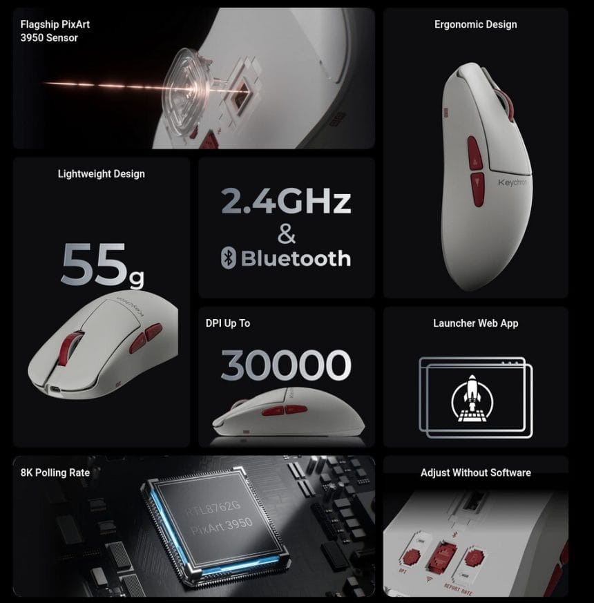 Ratón Keychron G4 con diseño retro blanco