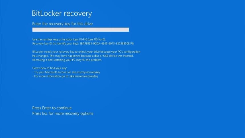 Pantalla de recuperación de BitLocker en Windows 11