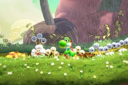 Yoshi explorando páginas animadas en Yoshi and the Mysterious Book