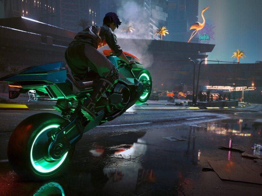Interfaz del juego Cyberpunk 2077 con trazado de trayectorias mejorado