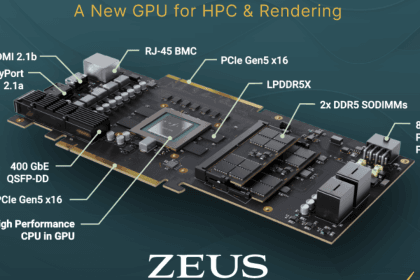 Chip de prueba de Zeus de Bolt Graphics sobre una placa de desarrollo