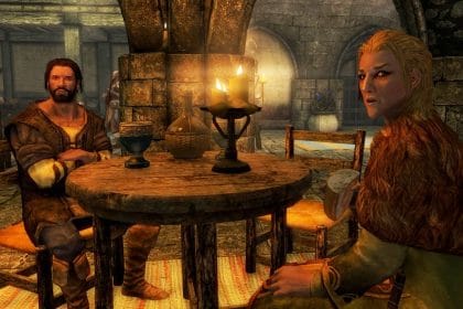 Pantalla de Skyrim con el mod Mantella y NPC interactuando mediante inteligencia artificial