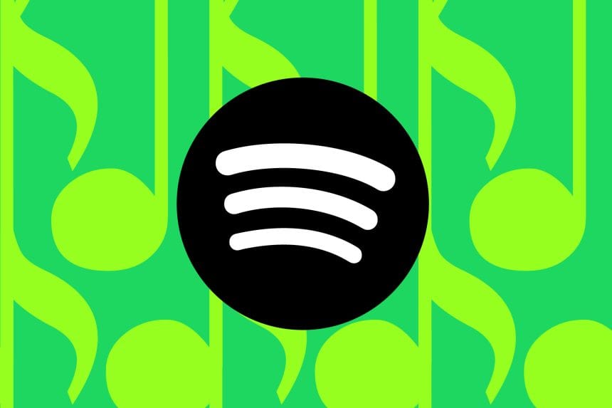 Logo de Spotify con imagen de fondo relacionados con la música digital