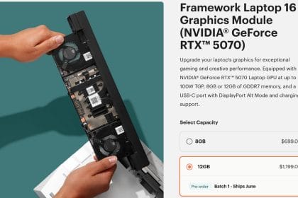 Framework Laptop 16 con módulo NVIDIA RTX 5070 instalado