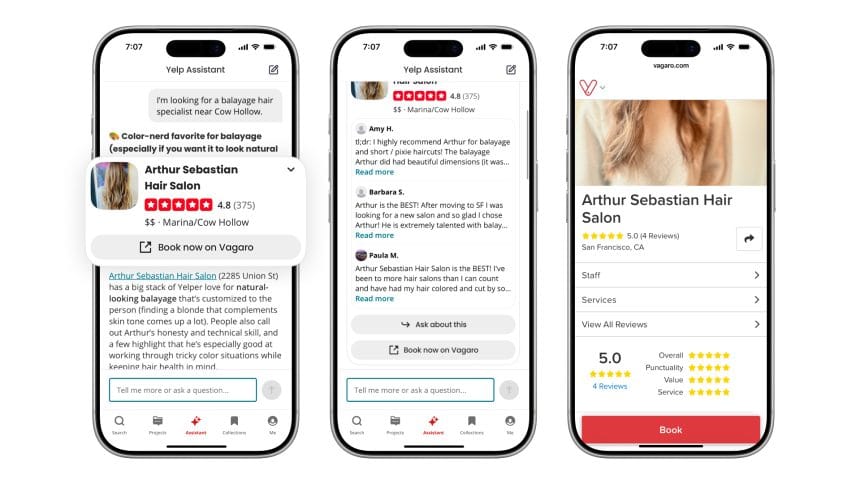 Interfaz del chatbot de IA de Yelp en móvil