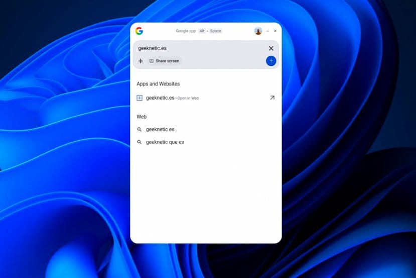 Interfaz de la aplicación de búsqueda Google en Windows