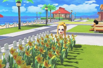 Captura del tráiler de Tomodachi Life: Una vida de ensueño mostrando personajes Mii en una isla flotante