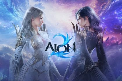 Captura de pantalla de Aion 2 mostrando combate aéreo masivo