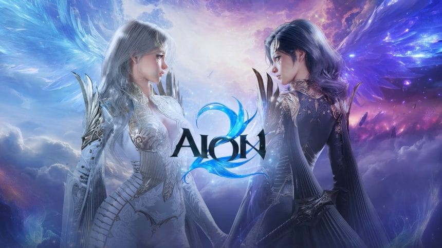 Captura de pantalla de Aion 2 mostrando combate aéreo masivo