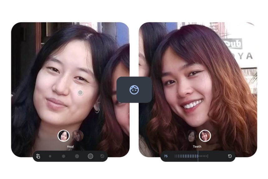 Interfaz de Google Photos mostrando herramientas de retoque facial
