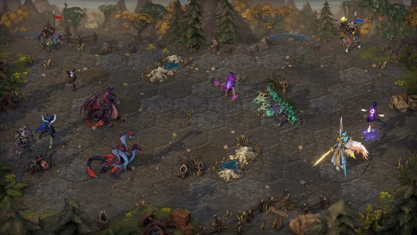 Captura de pantalla de Heroes of Might and Magic Olden Era con mapa estratégico