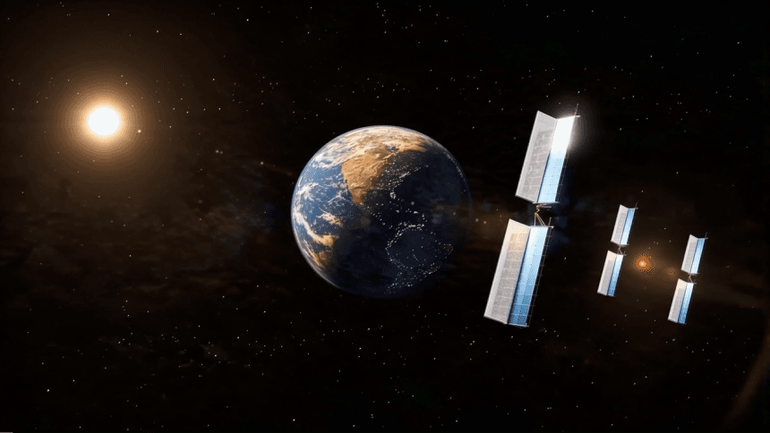 Satélites recolectando energía solar en órbita geosincrónica para alimentar centros de datos de Meta