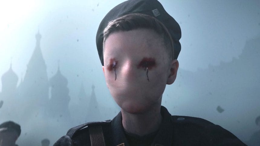 Captura del tráiler de Metro 2039 mostrando al protagonista con voz en una estación del metro soviético