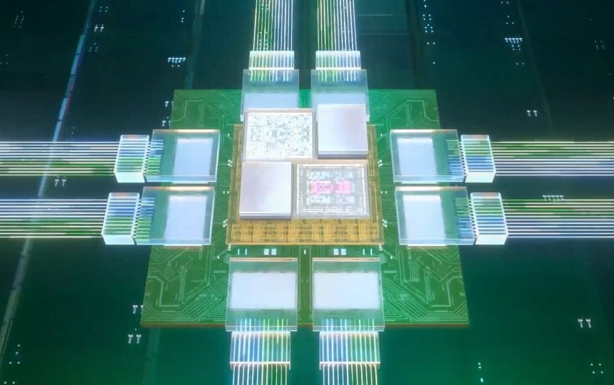 Diagrama ilustrativo de óptica co-empaquetada en aceleradores Instinct MI500 de AMD junto a GlobalFoundries