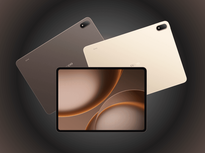 Oppo Pad 5 Pro en color Mocha Brown sobre mesa de madera