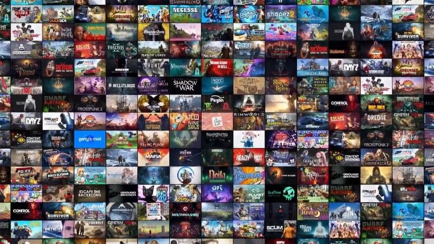 Biblioteca de juegos en Steam con miles de títulos