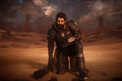 Captura de pantalla del combate final en Saros