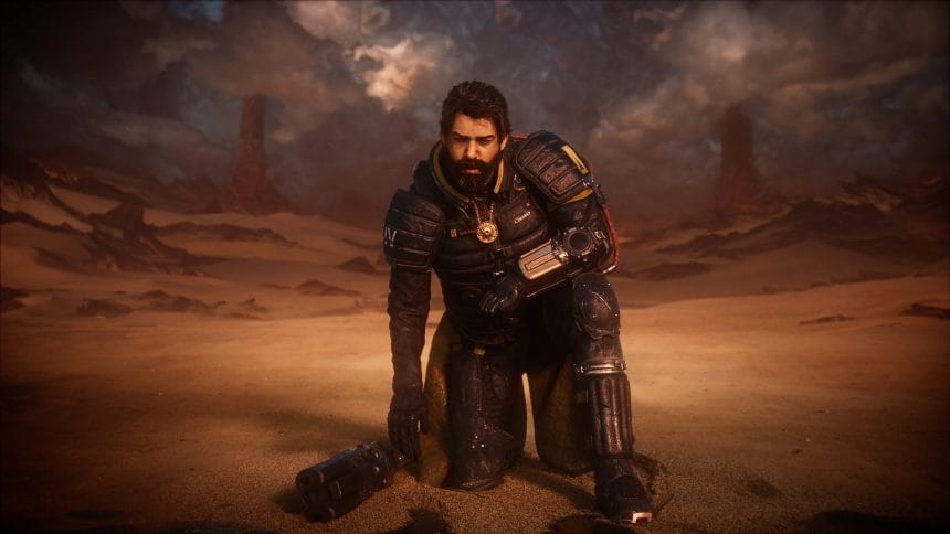 Captura de pantalla del combate final en Saros