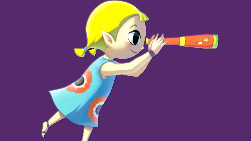 Arte conceptual con Link, Zelda y un personaje femenino de cabello rojo