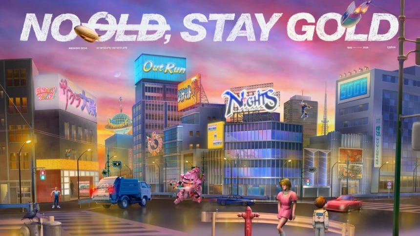 Logotipo de Sega Universe sobre fondo retro