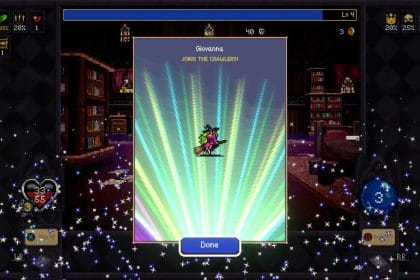 Pantalla de Vampire Crawlers con evoluciones de armas y cartas