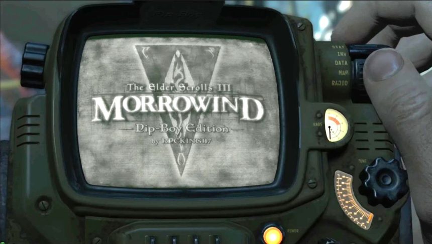 Captura del mod que muestra Morrowind funcionando en el Pip-Boy de Fallout 4