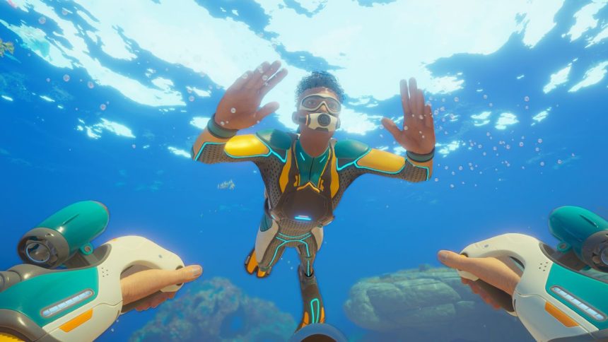 Logotipo de Subnautica 2 sobre fondo oscuro representando piratería digital