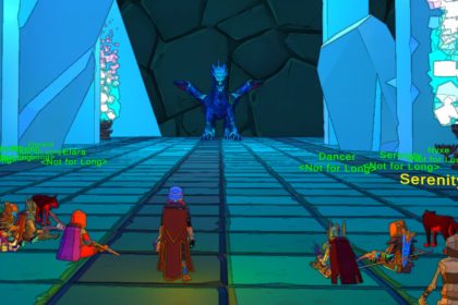 Captura de pantalla de Erenshor mostrando una raid con jugadores simulados