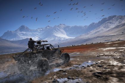 Captura de Ghost Recon Wildlands con personaje en helicóptero