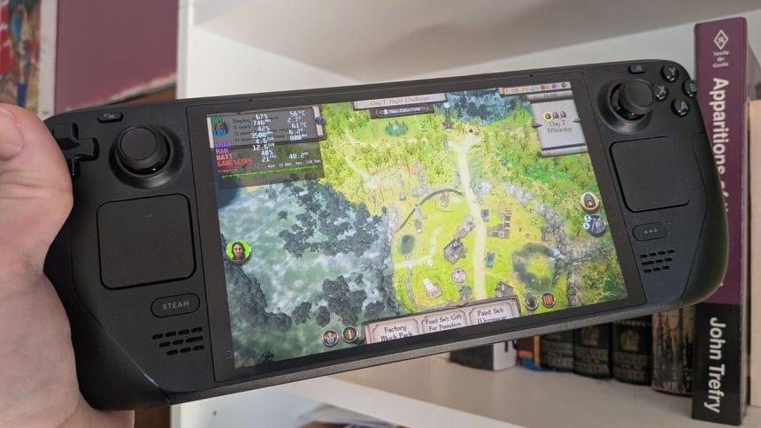 Steam Deck con el juego Masters of Albion en pantalla