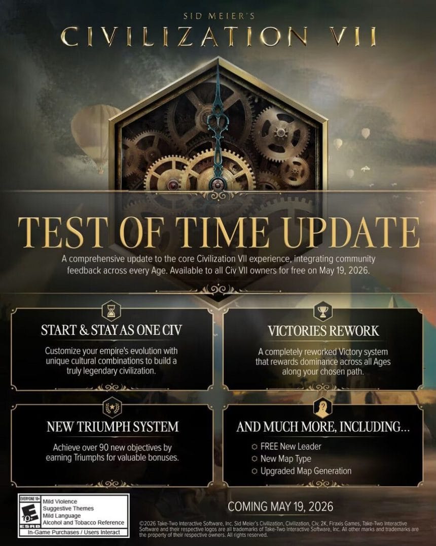Firaxis anuncia actualización Test of Time para Civilization VII el 19 de mayo