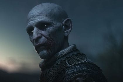 Personaje de The Blood of Dawnwalker representando la dualidad entre luz y oscuridad