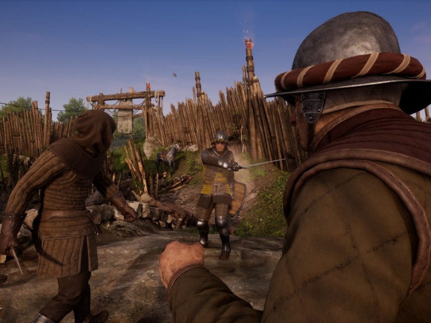 Captura de pantalla de Medieval Dynasty mostrando una aldea medieval