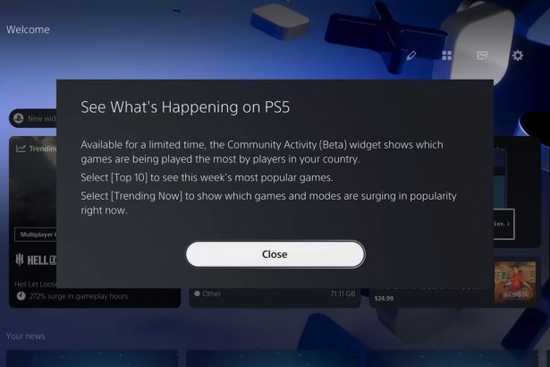 Widget beta de actividad comunitaria en el Welcome Hub de PS5
