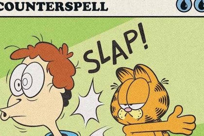 Ilustración conceptual de Garfield sobre cartas de Magic