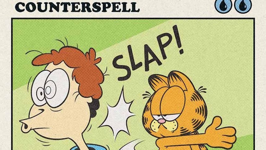 Ilustración conceptual de Garfield sobre cartas de Magic