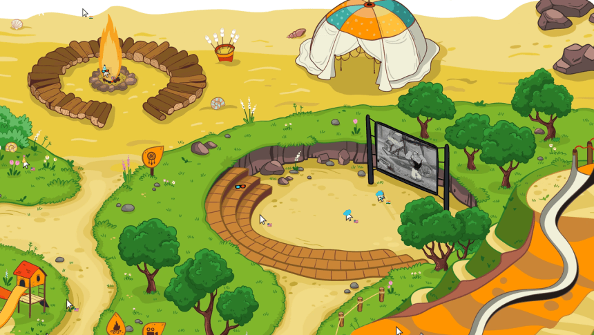 Interfaz de juego de Cursor Camp mostrando cursores de varios jugadores