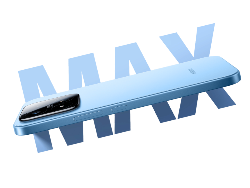 Xiaomi 17 Max en color azul claro mostrando la cámara trasera cuadrada