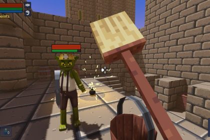 Captura de The Adventures of Sir Kicksalot con estética voxel