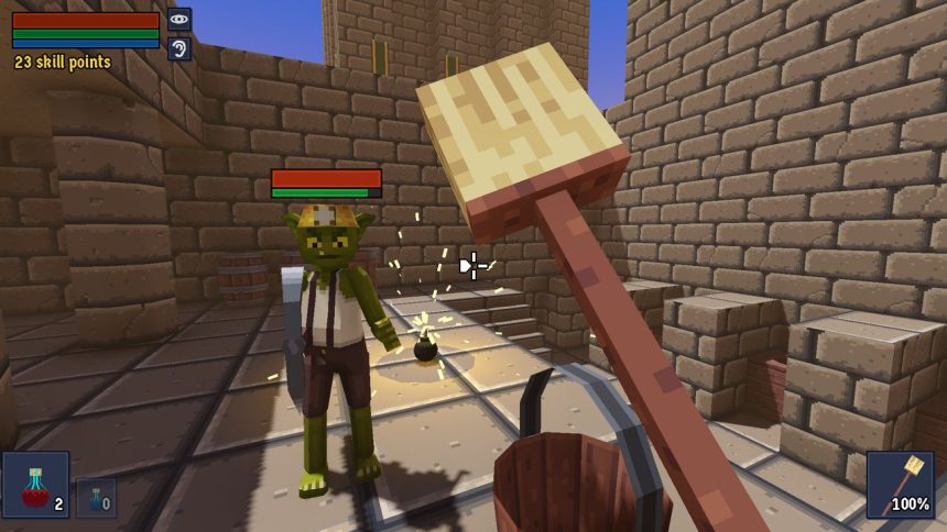 Captura de The Adventures of Sir Kicksalot con estética voxel