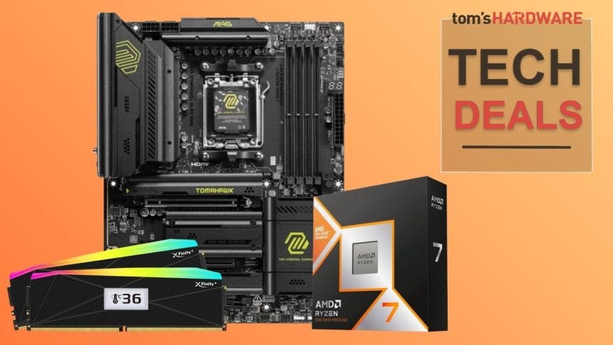 Procesador AMD Ryzen 7 9850X3D junto a placa MSI X870 y memoria DDR5