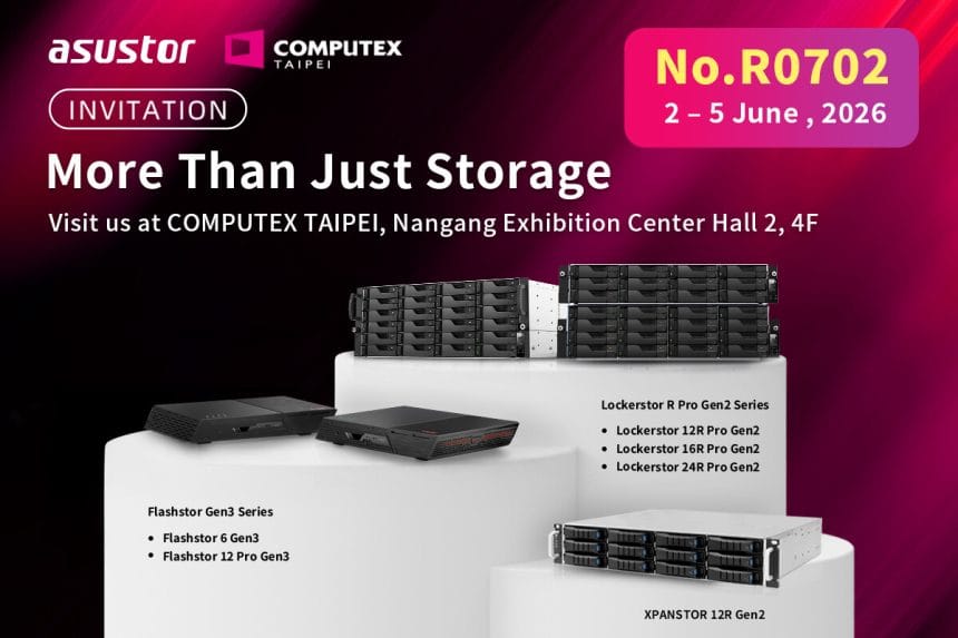 Stand de Asustor en Computex 2026 mostrando dispositivos NAS